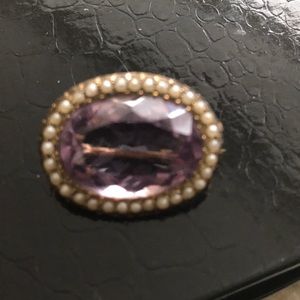 Antique Amethyst and genuine seed pearls pin brooch🌺